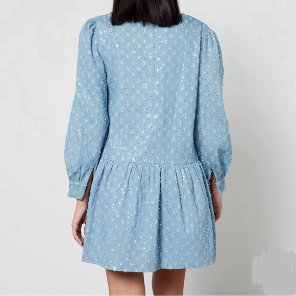 Never Fully Dressed | NWOT - Minnie Distressed Sequin Denim Dress - Size 10 - Picture 3 of 13